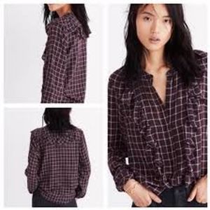 Madewell plaid ruffle front top EUC